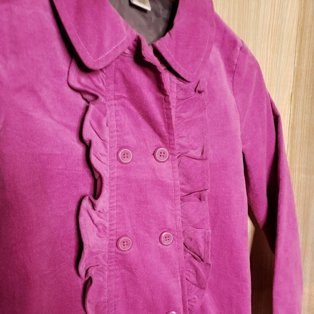 Gymboree Girls Pink Velour Coat With Ruffle Detail Large